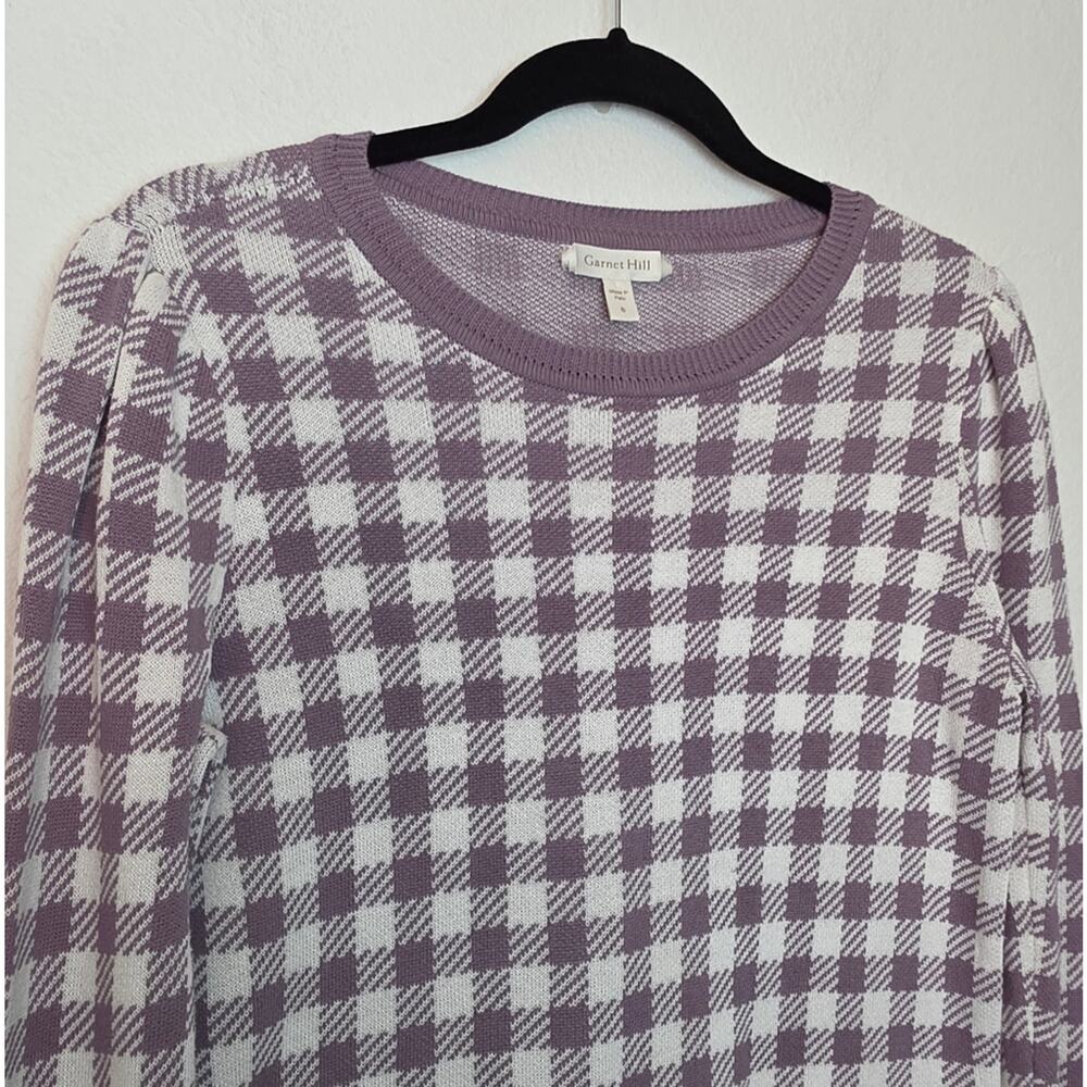 GARNET HILL Gingham Pima Cotton Pullover Sweater Purple Preppy Sz Small - Picture 3 of 12